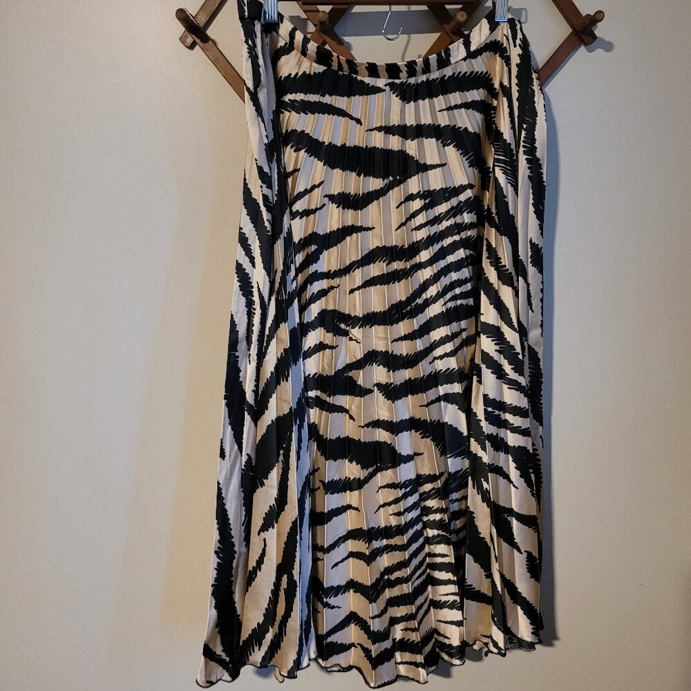 ASOS Zebra Print Silk Pleated Side Zip Midi Skirt SZ 20